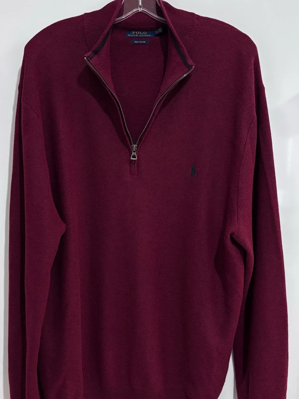 Polo Ralph Lauren 1/2 Zip Textured Knit Sweater Burgundy Blue Pony XL EUC